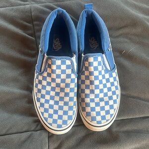 Boys slip on vans, blue and white checkered size 5 1/2